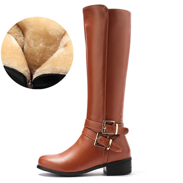 large size 34-46 women knee high boots buckle with zip retro women's motorcycle boots thick fur warm winter snow boots, Black
large size 34-46 women knee high boots buckle with zip retro women's motorcycle boots thick fur warm winter snow boots, Black