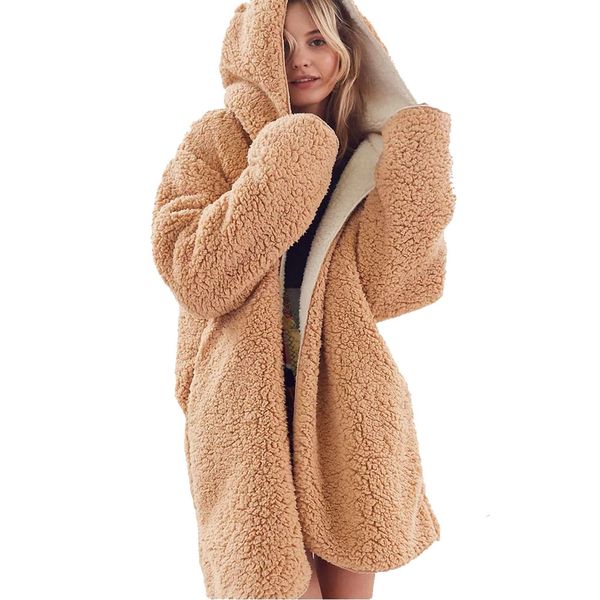 hooded open front lamb wool coat female plush overcoat casual outerwear zaful 2018 autumn winter warm soft fur coat, Black
hooded open front lamb wool coat female plush overcoat casual outerwear zaful 2018 autumn winter warm soft fur coat, Black