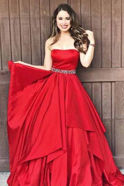 strapless red formal dresses beaded sequins waist a-line prom dresses ruffles skirt evening party dress graduation gowns, Black
strapless red formal dresses beaded sequins waist a-line prom dresses ruffles skirt evening party dress graduation gowns, Black