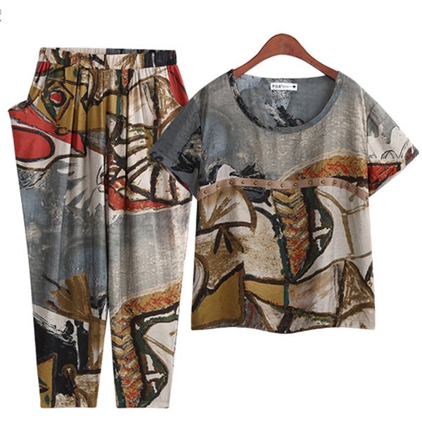 O-Neck 5xl Print Cotton 2 Piece Sets Women Tracksuit Sets Two Piece Summer Large Size 2 Piece Suit Sportswear Women Printing Sets Female
O-Neck 5xl Print Cotton 2 Piece Sets Women Tracksuit Sets Two Piece Summer Large Size 2 Piece Suit Sportswear Women Printing Sets Female