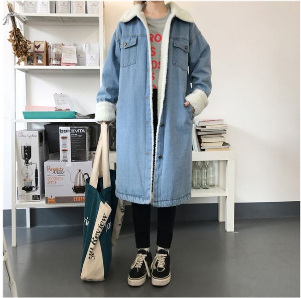 autumn winter women denim coat casual fleece loose female coat jacket button warm long trench windbreaker outerwear, Black;brown
autumn winter women denim coat casual fleece loose female coat jacket button warm long trench windbreaker outerwear, Black;brown
