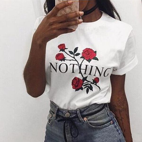 women summer nothing letter rose print female t shirt short sleeve casual clothing harajuku punk tee, White
women summer nothing letter rose print female t shirt short sleeve casual clothing harajuku punk tee, White