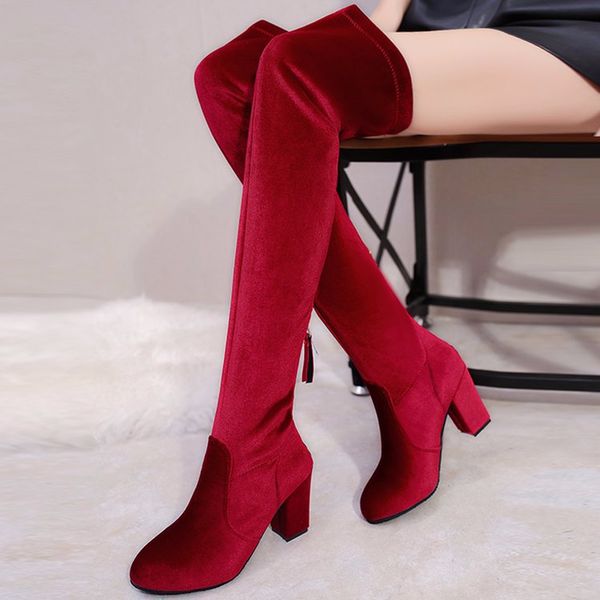 inst women's boots european fashion knee length round toe back zipper square high-heeled elastic boots black wine solid
inst women's boots european fashion knee length round toe back zipper square high-heeled elastic boots black wine solid