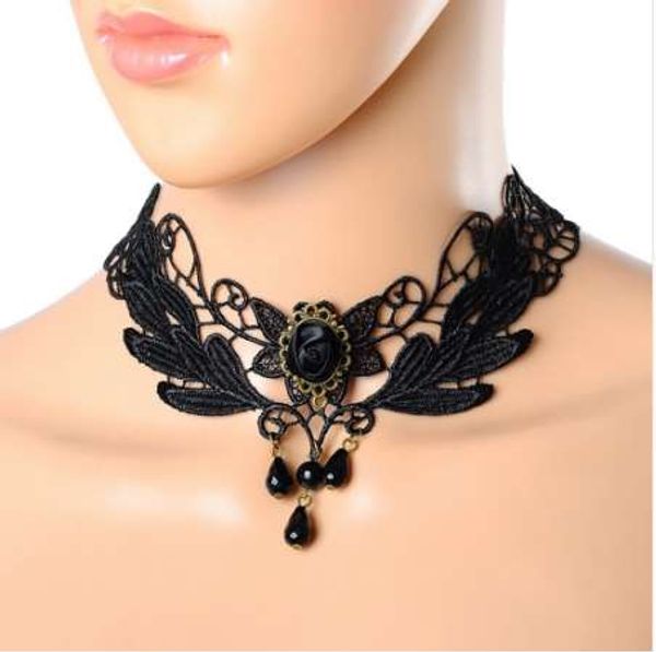 1pcnice women's style black fabric rose flower beads pendant choker lace necklace gothic jewelry false collar statement necklace, Blue;red
1pcnice women's style black fabric rose flower beads pendant choker lace necklace gothic jewelry false collar statement necklace, Blue;red