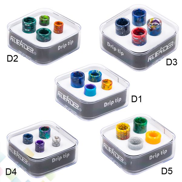 Original Aleader Drip Tip 4pcs Kit 510 810 Thread Cobra Resin PEI Mouthpiece With Acrylic Box For TFV8 Baby TFV12 Prince Atomizers