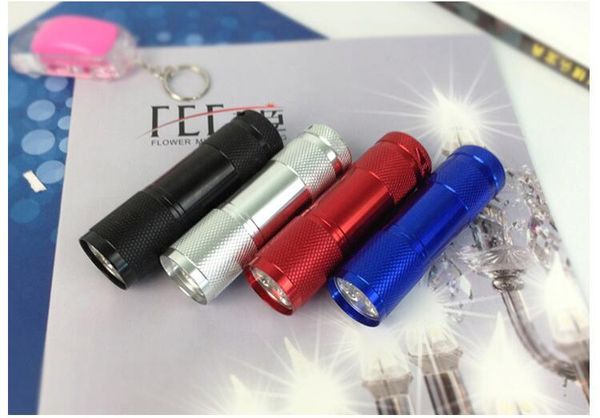 

4 colors 9 led mini flashlight 300lm camping portable torch waterproof flashlights lamp 3aaa battery aluminum alloy powered torches dhl