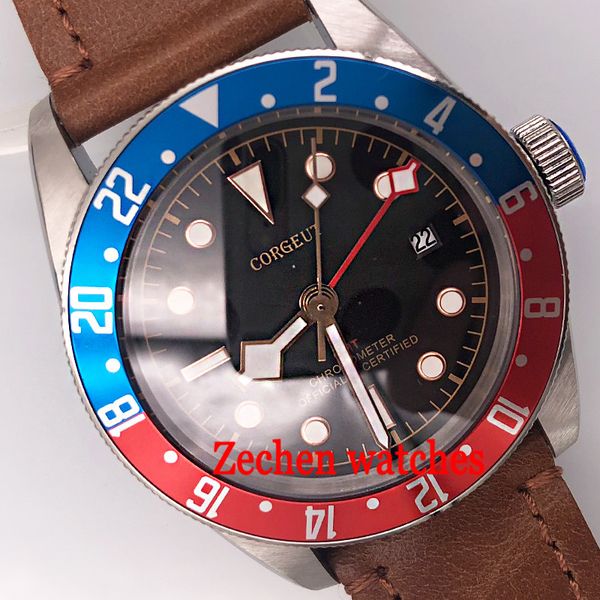 41mm corgeut black dial sapphire glass gmt date window automatic mens wrist watch, Slivery;brown
41mm corgeut black dial sapphire glass gmt date window automatic mens wrist watch, Slivery;brown