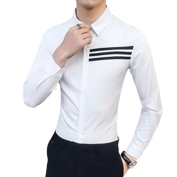 plus size 5xl-s tuxedo shirt men korean slim fit front stripe decor long sleeve mens casual shirts night club party dress shirts, White;black
plus size 5xl-s tuxedo shirt men korean slim fit front stripe decor long sleeve mens casual shirts night club party dress shirts, White;black