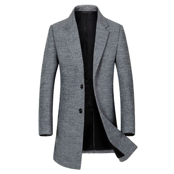 

men's long wool trench coat 2018 autumn winter new single breasted notched lapel wool jackets coats business gentlemen pea coat, Black