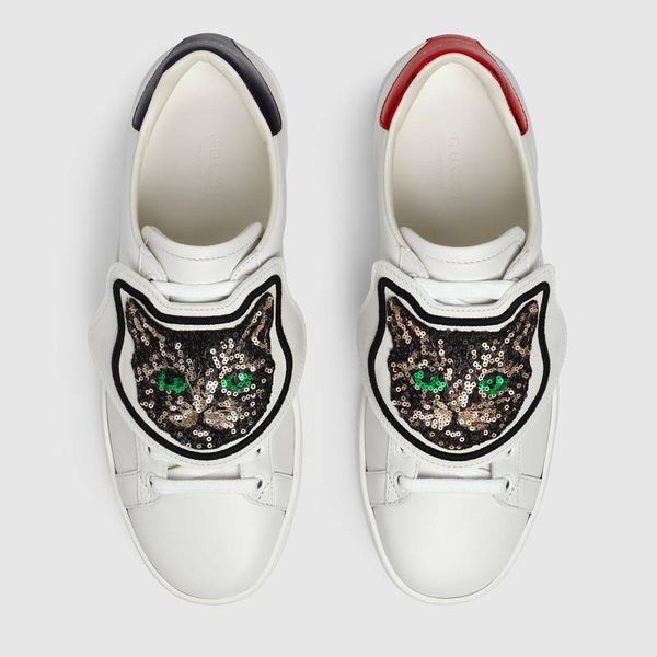 men women sneakers luxury embroidered sequins cat casual shoes designer sneakers low removable patch white leather shoes size 35-46, Black
men women sneakers luxury embroidered sequins cat casual shoes designer sneakers low removable patch white leather shoes size 35-46, Black