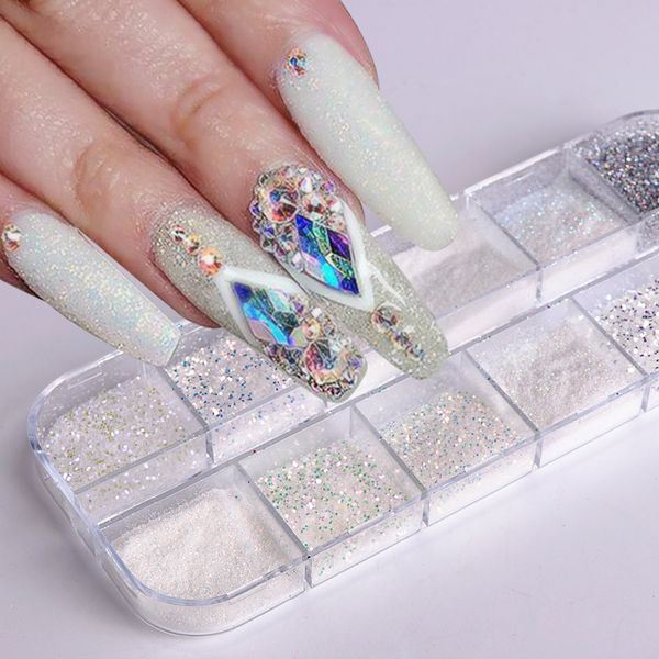 1 set 12 grid nail glitter powder holographic nail glitter powder mermaid sandy dust holographic art pigment decoration, Silver;gold
1 set 12 grid nail glitter powder holographic nail glitter powder mermaid sandy dust holographic art pigment decoration, Silver;gold