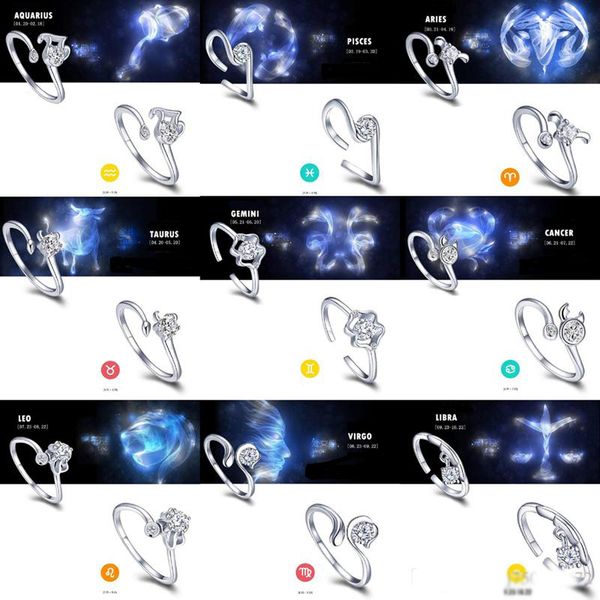 925 sterling silver plated cz rings open adjustable 12 constellations rings women wedding/party/dance jewelry
925 sterling silver plated cz rings open adjustable 12 constellations rings women wedding/party/dance jewelry