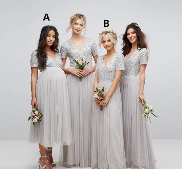 silver sequin v-neck country bridesmaid dresses short sleeves long tulle beach wedding guest dress maid of honor maternity formal dresses, White;pink
silver sequin v-neck country bridesmaid dresses short sleeves long tulle beach wedding guest dress maid of honor maternity formal dresses, White;pink