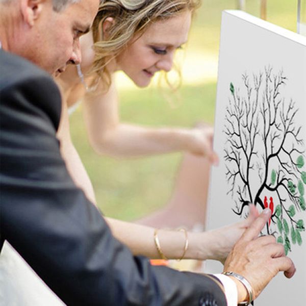 

30*40cm Personalized Canvas Fingerprint Painting Wedding Tree Guest Book Wedding Gifts DIY Communion Birthday Party Decorations