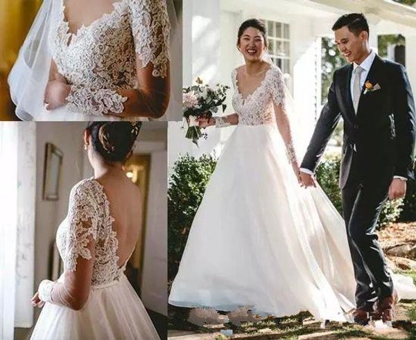 2019 country wedding dresses a line scoop long sleeve sweep train bridal gowns with lace tulle plus size wedding gowns, White
2019 country wedding dresses a line scoop long sleeve sweep train bridal gowns with lace tulle plus size wedding gowns, White
