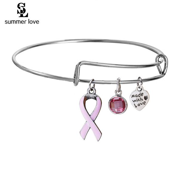 new arrival breast cancer pink ribbon crystal charm wire bangles bracelet hand made with love bracelets adjustable jewelry gift wholesale, Black
new arrival breast cancer pink ribbon crystal charm wire bangles bracelet hand made with love bracelets adjustable jewelry gift wholesale, Black