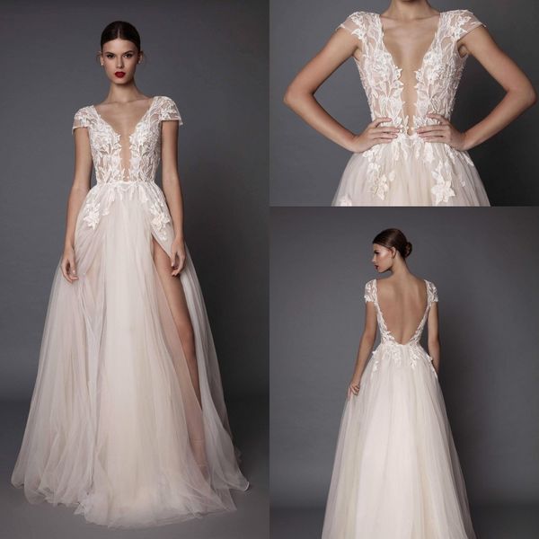 plunging v neck capped sleeves a line wedding dresses 2019 lace appliqued backless high split wedding bridal gowns ba5250, White
plunging v neck capped sleeves a line wedding dresses 2019 lace appliqued backless high split wedding bridal gowns ba5250, White