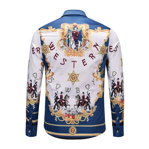 seestern brand shirt print western sowboy knight star badge fashion youth men's casual business shirt europe america nightclub, White;black
seestern brand shirt print western sowboy knight star badge fashion youth men's casual business shirt europe america nightclub, White;black