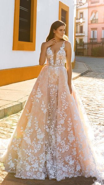 crystal design bridal sleeveless straps deep plunging full embellishment blush color a line wedding dresses sheer back royal train dh229, White
crystal design bridal sleeveless straps deep plunging full embellishment blush color a line wedding dresses sheer back royal train dh229, White