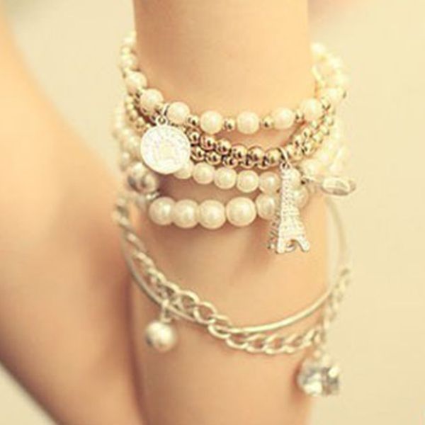 multi-layer stars eiffel tower small bells round plate pendants simulated pearl silver golden chains bracelets for women, Black
multi-layer stars eiffel tower small bells round plate pendants simulated pearl silver golden chains bracelets for women, Black