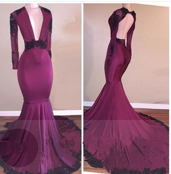 2018 Sexy Plunging V Neck Mermaid Prom Dresses Lace Appliqued Sheer Long Sleeves Sequins Sexy Open Back Party Long Evening Dresses Wear, Black
2018 Sexy Plunging V Neck Mermaid Prom Dresses Lace Appliqued Sheer Long Sleeves Sequins Sexy Open Back Party Long Evening Dresses Wear, Black