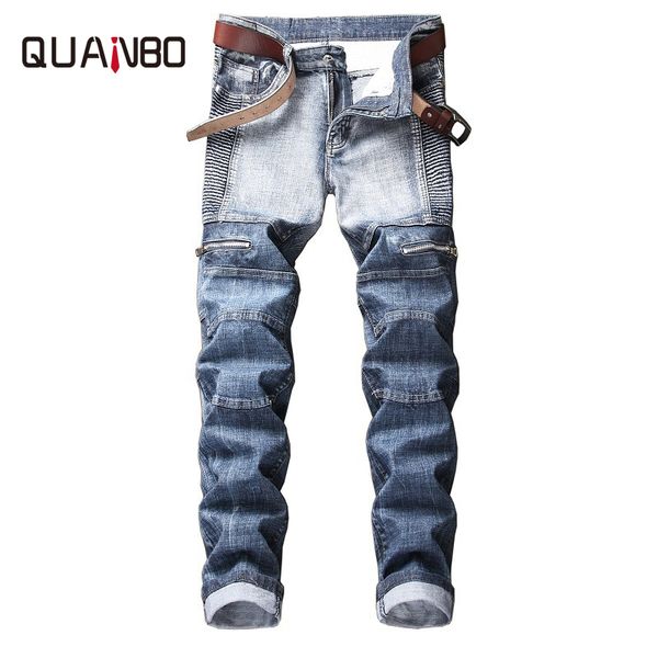 quanbo brand men's jeand 2018 new fashion street personality pleated jeans slim stretch distress denim pants plus size 38 42, Blue
quanbo brand men's jeand 2018 new fashion street personality pleated jeans slim stretch distress denim pants plus size 38 42, Blue