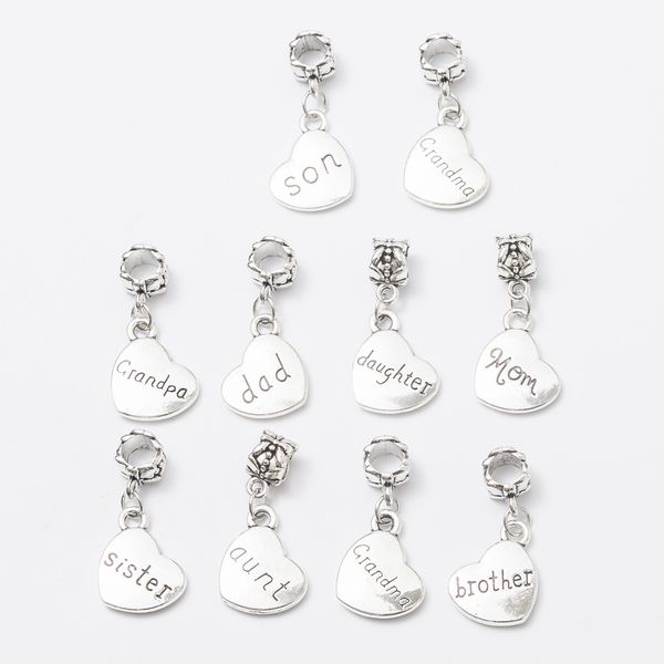 200 pcs family word heart shape charms pendants dangles beads fit pandora bracelet or bangle diy jewelry, Bronze;silver
200 pcs family word heart shape charms pendants dangles beads fit pandora bracelet or bangle diy jewelry, Bronze;silver