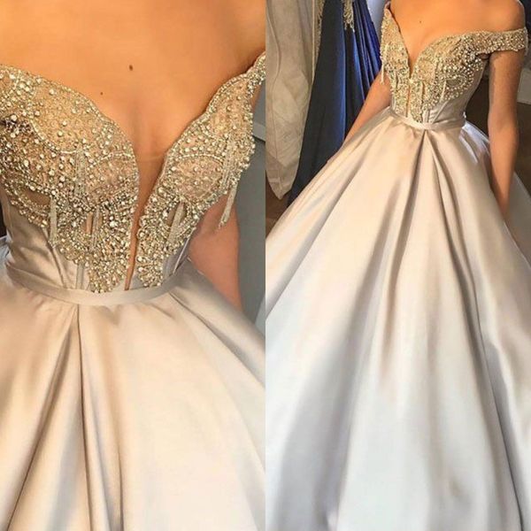 grace beads satin prom dresses off the shoulder applique sleeveless ball gown party dresses charming sweep train celebrity evening gown, Black
grace beads satin prom dresses off the shoulder applique sleeveless ball gown party dresses charming sweep train celebrity evening gown, Black