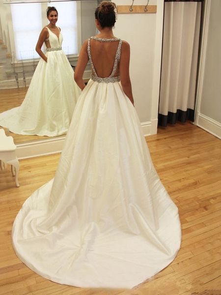 wedding dress a-line backless matte satin wedding dressess custom made bridal gown vestido de noiva, White
wedding dress a-line backless matte satin wedding dressess custom made bridal gown vestido de noiva, White
