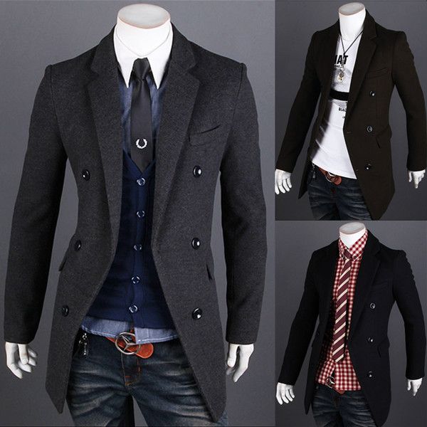 

wholesale- new fashion mens long trench coat suit collar double breasted size -xxl, Tan;black