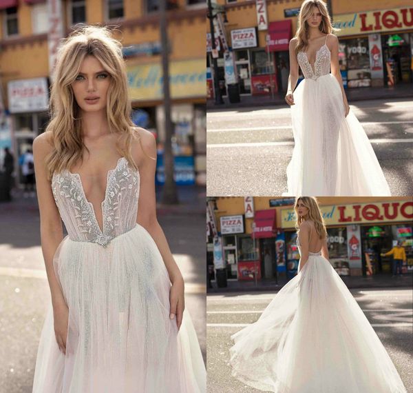 2019 muse by berta wedding dresses spaghetti lace appliques beaded backless bridal gowns custom made plus size wdding dress, White
2019 muse by berta wedding dresses spaghetti lace appliques beaded backless bridal gowns custom made plus size wdding dress, White