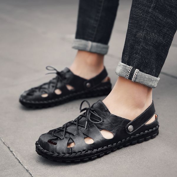 brand 525 designer sandals men's genuine leather beach shoes classic toe cap cover handmade cow leather mens sandals wide plus size 38, Black
brand 525 designer sandals men's genuine leather beach shoes classic toe cap cover handmade cow leather mens sandals wide plus size 38, Black