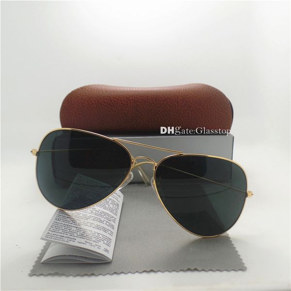 

glass lens fashion men women brand designer sunglasses uv400 58mm 62mm mirror pilot classic mercury mirror brown box hot, White;black