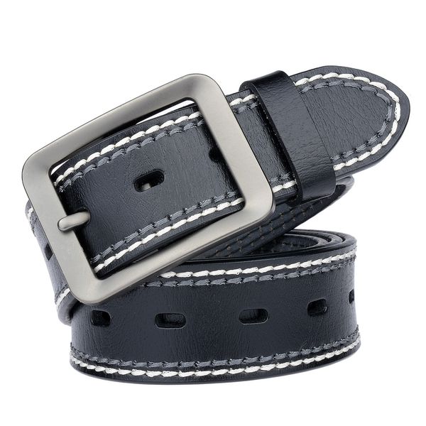 

thick genuine leather men belt black vintage square pin buckle belt causal fashion style for jeans real cow leather male straps, Black;brown