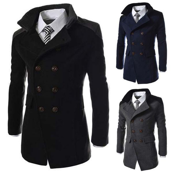 fashion men turn-down collar wool blend double breasted pea coat jacket autumn winter men long wool coat plus size, Black
fashion men turn-down collar wool blend double breasted pea coat jacket autumn winter men long wool coat plus size, Black