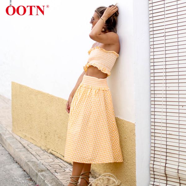 ootn women summer suit set yellow white plaid ruched tube tank elastic high waist midi skirts female gingham two piece set
ootn women summer suit set yellow white plaid ruched tube tank elastic high waist midi skirts female gingham two piece set