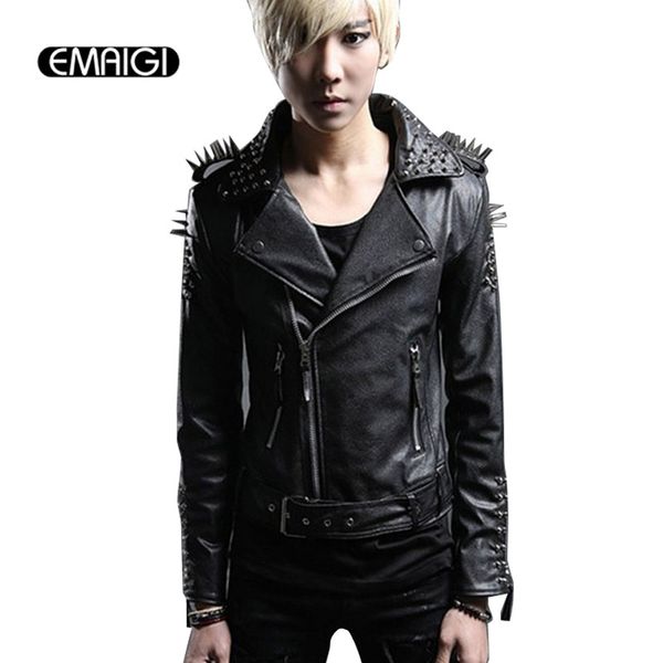 men leather jacket rivets punk rock stage costume street fashion slim fit overcoat locomotive jackets leather coats, Black
men leather jacket rivets punk rock stage costume street fashion slim fit overcoat locomotive jackets leather coats, Black