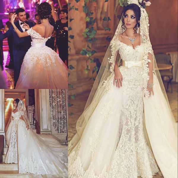 luxurious pearls mermaid wedding dress with overskirt off shoulder beads floral lace appliques wedding gown glamorous saudi bridal dresses, White
luxurious pearls mermaid wedding dress with overskirt off shoulder beads floral lace appliques wedding gown glamorous saudi bridal dresses, White