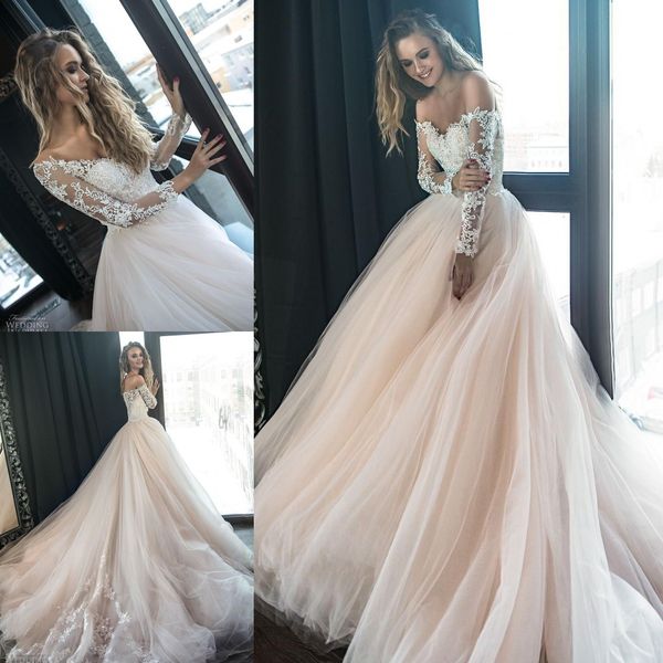 blush pink 2020 long sleeves lace wedding dresses off shoulder sheer tulle applique layered ruffles backless sweep train garden
blush pink 2020 long sleeves lace wedding dresses off shoulder sheer tulle applique layered ruffles backless sweep train garden