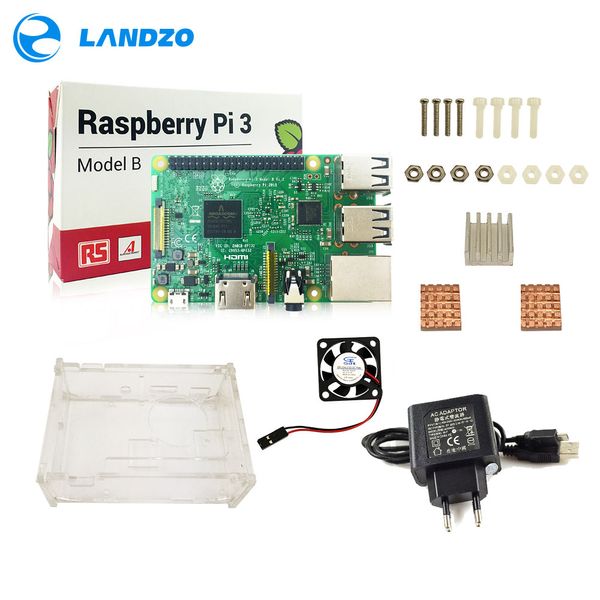 

D Raspberry Pi 3 Model B starter kit-pi 3 board / pi 3 case /EU power plug/pi3 b logo Heatsinks/ with wifi & bluetooth