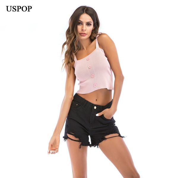 uspop 2018 new women summer short knitted bow tie camis u collar button tank casual halter, White
uspop 2018 new women summer short knitted bow tie camis u collar button tank casual halter, White