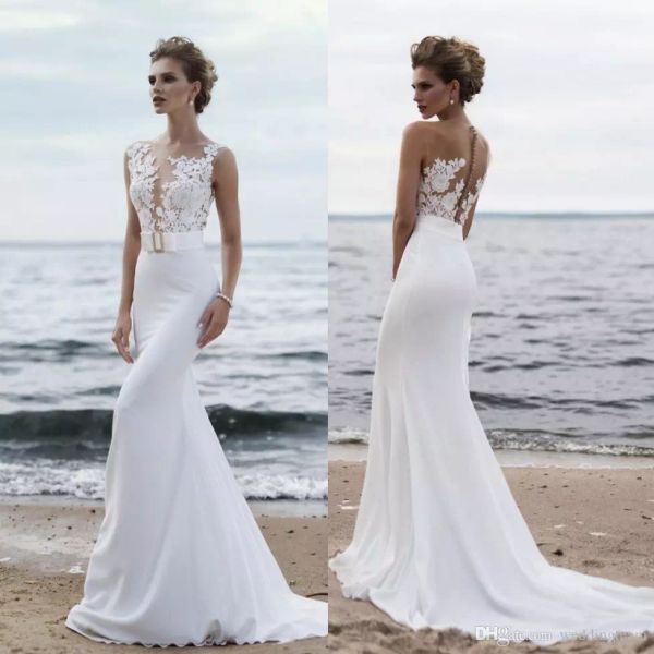 2019 bohemian lace mermaid wedding dresses appliqued sheer bateau neck beach trumpet bridal gowns plus size chiffon vestido de novia, White
2019 bohemian lace mermaid wedding dresses appliqued sheer bateau neck beach trumpet bridal gowns plus size chiffon vestido de novia, White