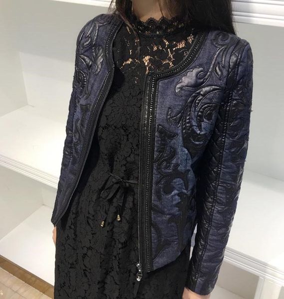 2018 autumn women short leather jacket o-neck stitching pu washed jeans jacket retro slim basic coat, Black;brown
2018 autumn women short leather jacket o-neck stitching pu washed jeans jacket retro slim basic coat, Black;brown