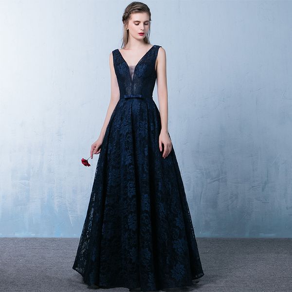 lace evening dresses dark navy v-neck sleeveless backless floor length prom dresses lace evening gowns, Black;red
lace evening dresses dark navy v-neck sleeveless backless floor length prom dresses lace evening gowns, Black;red