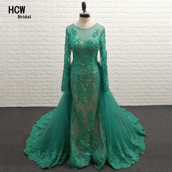 green mermaid long sleeve prom dresses detachable train beaded lace appliques floor length elegant formal gown 2018 arabic prom dress, Black
green mermaid long sleeve prom dresses detachable train beaded lace appliques floor length elegant formal gown 2018 arabic prom dress, Black