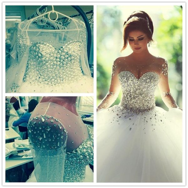 Amazing New Wedding Dress Sheer Sleeves Crystal Beaded Princess Wedding Dresses Romantic Bride Dresses 2018 Vestido De Noiva
Amazing New Wedding Dress Sheer Sleeves Crystal Beaded Princess Wedding Dresses Romantic Bride Dresses 2018 Vestido De Noiva