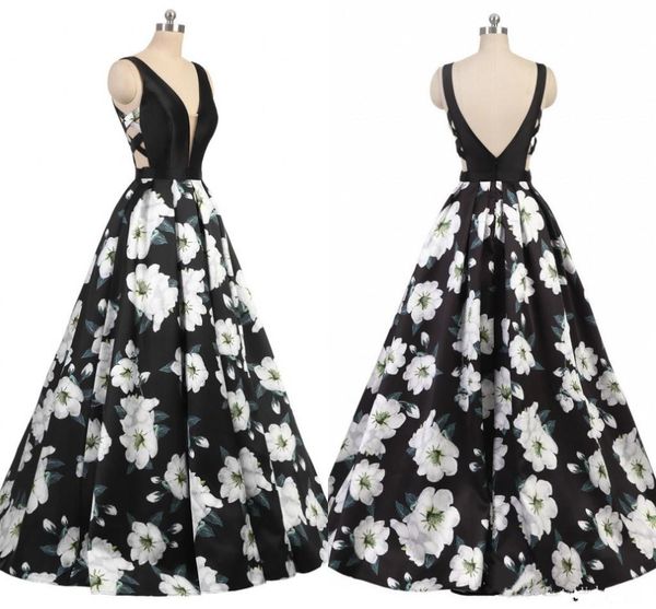 2018 printed flower v neck ball gown prom dresses sleeveless backless a line long formal evening dresses party dresses custom made, Black
2018 printed flower v neck ball gown prom dresses sleeveless backless a line long formal evening dresses party dresses custom made, Black