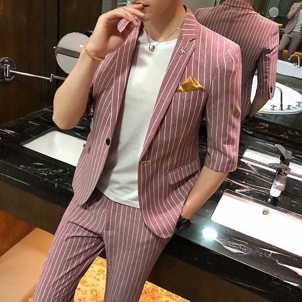 thin section striped sleeves suit male suit slim korean version of a handsome student casual small tide 2-piece, White;black
thin section striped sleeves suit male suit slim korean version of a handsome student casual small tide 2-piece, White;black