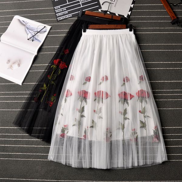 spring and summer tulle skirt slim pleated skirts vintage rose embroidery floral skirts womens all-match waist jupe saias faldas, Black
spring and summer tulle skirt slim pleated skirts vintage rose embroidery floral skirts womens all-match waist jupe saias faldas, Black