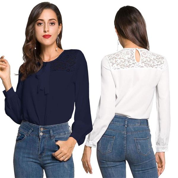 2018 autumn new lace spliced chiffon shirts ol fashion, White
2018 autumn new lace spliced chiffon shirts ol fashion, White